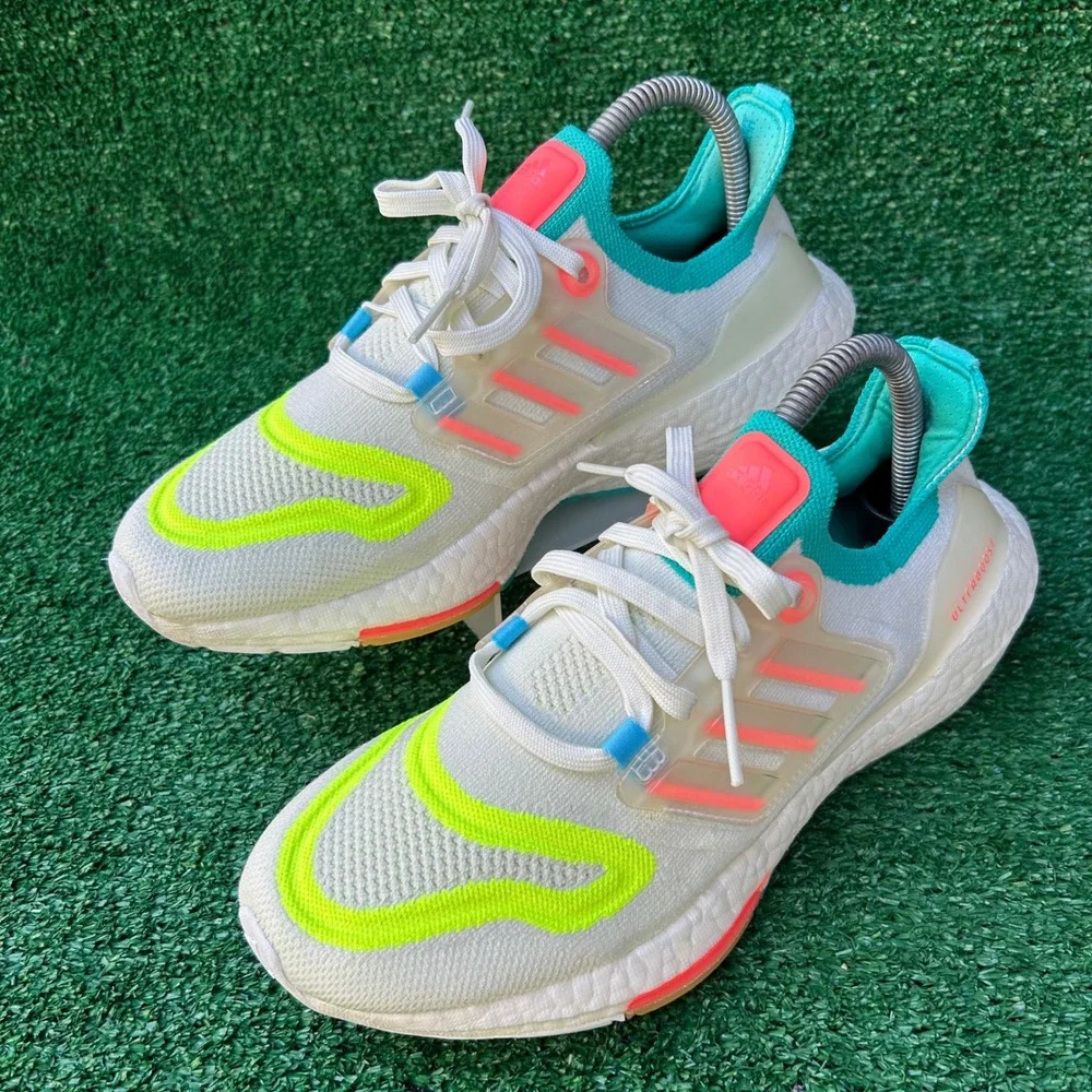 Adidas Ultraboost 22 Women Running Shoes White Turbo Mint GX8015 Multi Color 7.5